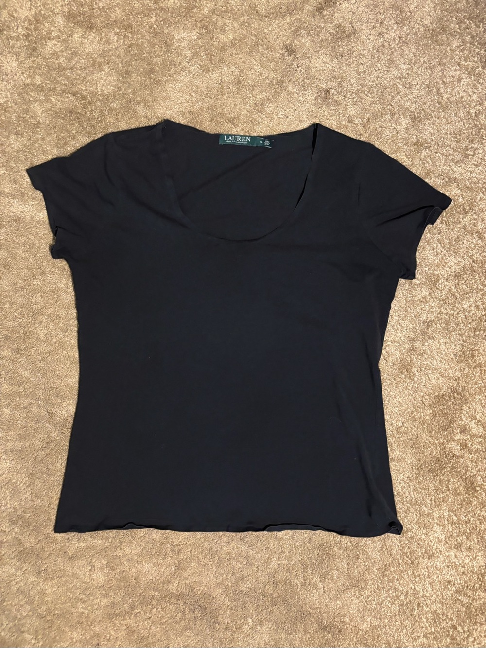 Lauren Ralph Lauren Scoop Neck Top Womens XL Black Short Sleeve T-Shirt